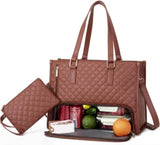 15.6 Inch 2-in-1 Insulated Leak-Proof Handbag and Lunch Bag Cooler Laptop Bag for Work, Brown V1188-MS-325-0147
