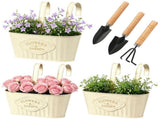 Set of 3 Iron Hanging Flower Pots with Detachable Hooks - Outdoor Planters for Fence, Balcony, V1366-AZ2-W-15092