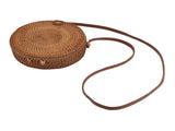 Handwoven Round Rattan Bag Tropical Beach Style Woven Shoulder Rattan Bag with Leather Strap 20cm V1294-YM0706-3117230158011