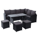 Gardeon Outdoor Dining Set Sofa Lounge Setting Chairs Table Ottoman Black Cover ODF-SDBOSS-3OTM-BK-COVER