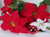 2PCS Christmas Artificial Flowers Poinsettia Bouquet Mixed Christmas Bush Winter Flowers Arrangment V1369-AZ3-W-12443