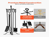 Fireplace Tool Set, 5 PCS Tool Set and Holder with Four-Prong Stand, Tongs, Ash Shovel, Brush, V952-BLGJTJ5JTSZGDJ6II001V0