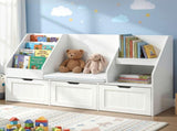 Keezi Kids Bookshelf Storage Organiser Toy Box Drawer Bench Seat Cabinet White FURNI-N-BOOK-140-WH-AB