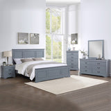 5 Pieces Bedroom Suite in Solid Wood & MDF Queen Size Grey Colour Bed, Bedside Table, Dresser & V43-BDS-SPNC-5PC-TBY-DRS-Q