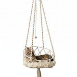 Hanging Cat Bed, Hanging Cat Hammock, Hand-Woven Swing with Soft Cushion & Pom-pom for Indoor V1107-135-21215