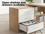 Artiss Computer Desk Swivelling L shape Home Office Storage Cabinet Oak FURNI-C-DESK-MET-140WD-AB