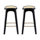Artiss 2x Bar Stools Rattan Counter Kitchen Dinning Chair Bamboo Saddle Black BA-Y-1033-BKX2