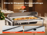 Roll Top Chafing Dish Buffet Complete Set, 9Qt Stainless Steel Chafer with Full Size Pan, Rectangle V952-ZFXQFGK1JTYSNU6QFV0