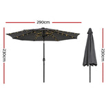 Instahut Outdoor Umbrella 2.9m Market Umbrella with String Light Tilt Charcoal Shade XFEL-UMB-FLAP-LED-CO