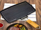 SOGA 2X 20.5cm Rectangular Cast Iron Griddle Grill Frying Pan with Folding Wooden Handle ZPAI061X2