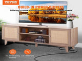 Rattan TV Stand, Mid Century Modern TV Stand for 75 inch TV, Boho Rattan TV Cabinet with Build-in V952-TBDSJ66INCHEOANELV3