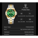 Men'S Watch Stainless Steel Watch Blue Dial Watch Water-Resistant Watch - 959 Gold, Silver, Green V1106-937-97937-GOL-01
