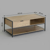 CARLA HOME Coffee Table with Drawer - Wood and Metal Frame - Brown - Rustic - Steel V178-36468