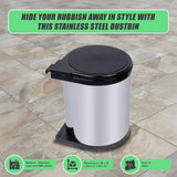 Kitchen Swing Pull Out Bin Stainless Steel Garbage Rubbish Waste Trash Can 14L V63-833611