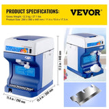 Ice Shaver 265LBS/Hour Snow Cone Frozen Ice Shaving Slushie Dessert Maker Stainless Steel Food Grade V952-BBJ168SY000000001V3
