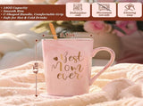 Best Mom Ever Coffee Mug Gift Set with Lid, Spoon & Coaster, 14oz Pink Marble Ceramic Cup for V1107-CS-DLSMKBF