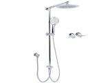 WELS Chrome Round 9" Rainfall Dual Shower Head & Handheld Sliding Rail Wall Arm Twin Taps V1233-HR003M4CSC842SR0901CPF0282A