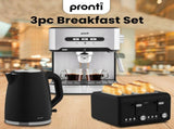 Pronti Breakfast Set with 1.6L Coffee Machine, Silver Noir Toaster & Kettle T02-1711-825