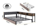 Artiss Bed Frame King Single Size with 2 Drawers and Charging Station Metal Corner Bed Base MBED-C-LSHA-KS-ABC