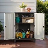 Gardeon Outdoor Storage Cabinet Box 92cm Lockable Cupboard Sheds Garage Adjustable Beige OSC-CABI-L1F