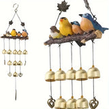 Happy Bird Resin Wind Chime Alloy Bell Outdoor Garden Hanging Decor, Multi-Layer Balcony V1232-XFNFL-001