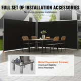 VEVOR Side Awning, 180X600cm Aluminum Outdoor Privacy Screen, 280g Polyester Water-proof V952-ZYPF180X600CMBK01V0