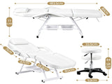Zenses Beauty Bed with Stool, White, Adjustable Facial Massage Table, Tattoo Chair, Salon Services MT-CHR-F3-WH-80