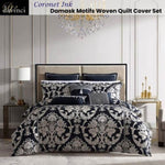 Davinci Coronet Ink Damask Motifs Woven Quilt Cover Set Super King V442-LED-QUILTCS-CORONET-INK-SK