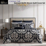 Davinci Coronet Ink Damask Motifs Woven Quilt Cover Set King V442-LED-QUILTCS-CORONET-INK-KI