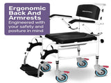Equipmed Commode Shower Chair, Over Toilet or Bedside 136kg Capacity Aluminium frame with Wheels, V219-HELSBSEQCC5A