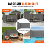 Retractable Side Awning, 180X600cm Aluminum Outdoor Privacy Screen, 280g Polyester Water-proof V952-ZYPF180X600CMGY01V0