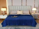 200*230cm Blue Solid Colour Flannel Throw Blanket - Thick Double-Sided Fleece with Ribbed Texture V888-ELOSUNG50694