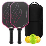 T700 Carbon Fibre Textured Pickleball Set - 2 Black & Red Lightweight Pro Paddles with 4 Balls and V888-ELOSUNG55465-2