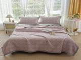 Grey and Pink Cotton Three-Layer Gauze Bed Cover Set - Reversible Vintage Printed Blanket with Two V888-ELOSUNG36773