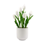 Flowering White Artificial Tulip Plant Arrangement With Ceramic Bowl 35cm V77-8870015