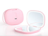 2-piece Pink Portable LED Makeup Mirror - Rechargeable Compact with 3-Color Lights & 5x V888-ELOSUNG34196