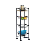 CARLA HOME 4 Tier Rolling Kitchen Trolley Cart - Rustic Brown - Steel - Kitchen Rolling Cart V178-36446