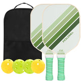 2PCS Green Striped Fiberglass Pickleball Paddles & 4PCS Balls Set with Black Carry Bag - Shock V888-ELOSUNG49737