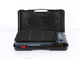 Portable Gas Stove Burner Butane BBQ Camping Gas Cooker With Non Stick Plate Black with Fish Pan and V255-JYT-001-BK