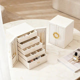 Blue 1 Large Faux Leather Jewelry Storage Box with 5 Drawers and Gold Handles - An elegant V1106-FPGSSSNH003