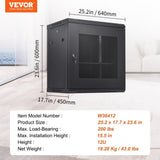 12U Wall Mount Network Server Cabinet, 15.5'' Deep, Server Rack Cabinet Enclosure, 200 lbs Max. V952-WLJJWZB12U155GP35V0