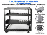 Alston 12U Open Frame Server Rack Hifi Device Rack with Vented Shelves Heavy Duty 4-Post AV/IT V985-12UOPENCABINET