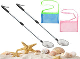 2 Pack Beach Sand Sifter with 2 Pcs Mesh Beach Bag, Sand Scoops, Shell Scooper for Beach, V1369-AZ3-W-16447