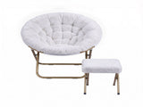 Artiss Comfy Saucer Chair Soft Faux Fur Foldable Accent Chair with Ottoman White XFBS-AR-SAUWOT-WH