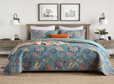 100% Cotton Teal Floralia Garden Coverlet Bedspread Set V745-MMPAC060963Q13U