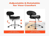 Saddle Rolling Stool, PU Leather Rolling Stool with Backrest, 360&deg Swivel Drafting Stool with V952-MADHSJSMADYKGSSYWV0