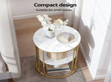 Artiss Coffee Table 2-Tier Round Marble Effect White&Gold FUR-S-COF08-MB-GD