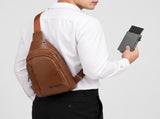 Office Commuter Business Set-Light brown Men's PU Leather Chest Bag and Grey RFID Blocking Aluminum V888-ELOSUNG56064-8