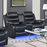 Chelsea 2R Seater Finest Leatherette Recliner Feature Console LED Light Ultra Cushioned V43-REC-CHLS2RBL