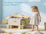 Keezi Dinosaur Kids 2-Tier Children's Bookcase Wooden with with Fabric Drawer, Toddler FURNI-C-DNS-GN